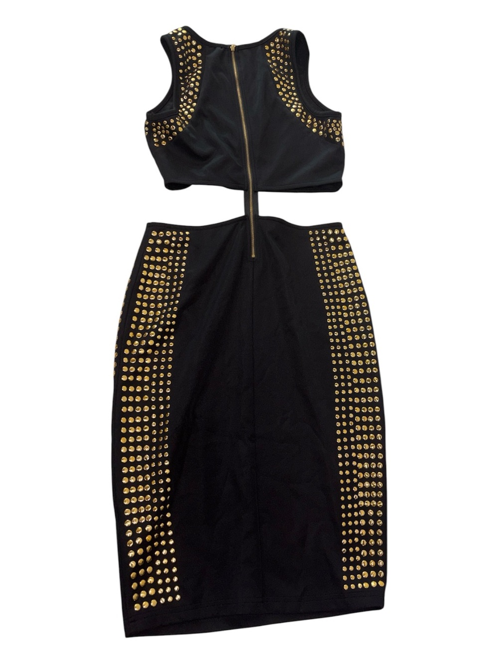 2B BEBE Black Studded 2 Piece Bodycon Skirt Set Crop Top Dress - Picture 2 of 5